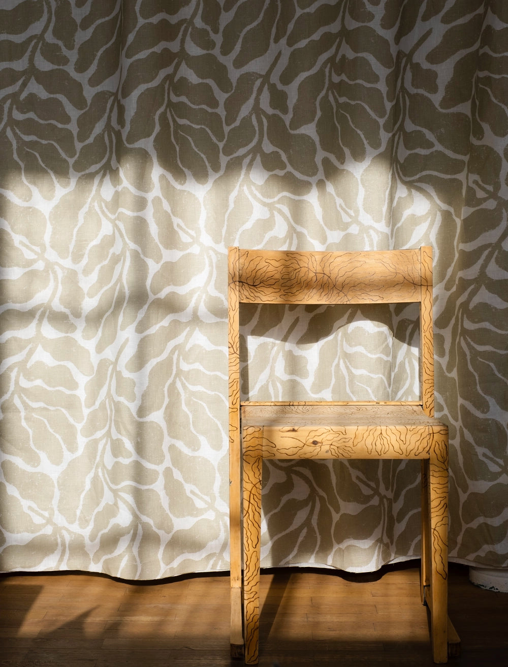 LEAVES LINEN FABRIC BY THE METRE, SAND