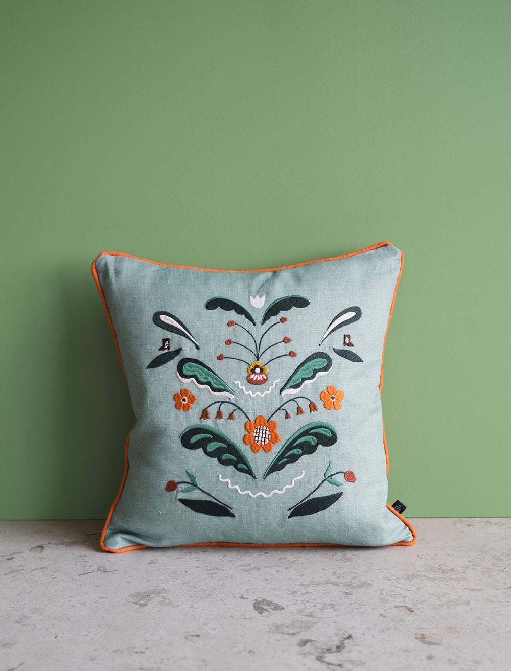 TRADITION EMBROIDERED PILLOWCASE, GREEN/ORANGE