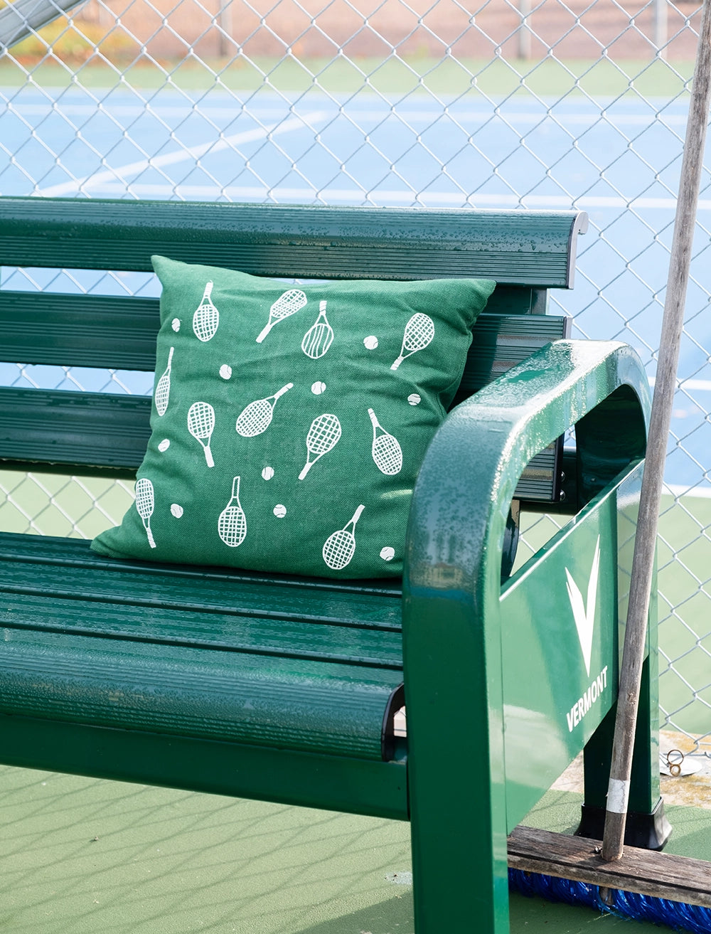TENNIS RACKET EMBROIDERED PILLOWCASE, GREEN