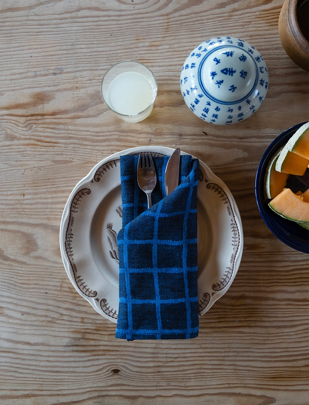 CHECKED JACQUARD WOVEN NAPKINS 2-PACK, BLUE/BLACK