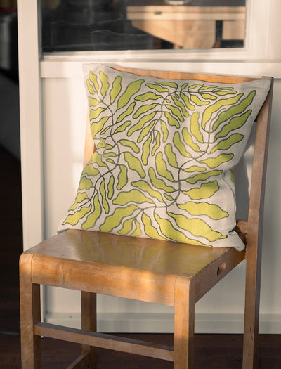 LEAVES EMBROIDERED PILLOWCASE, LIME